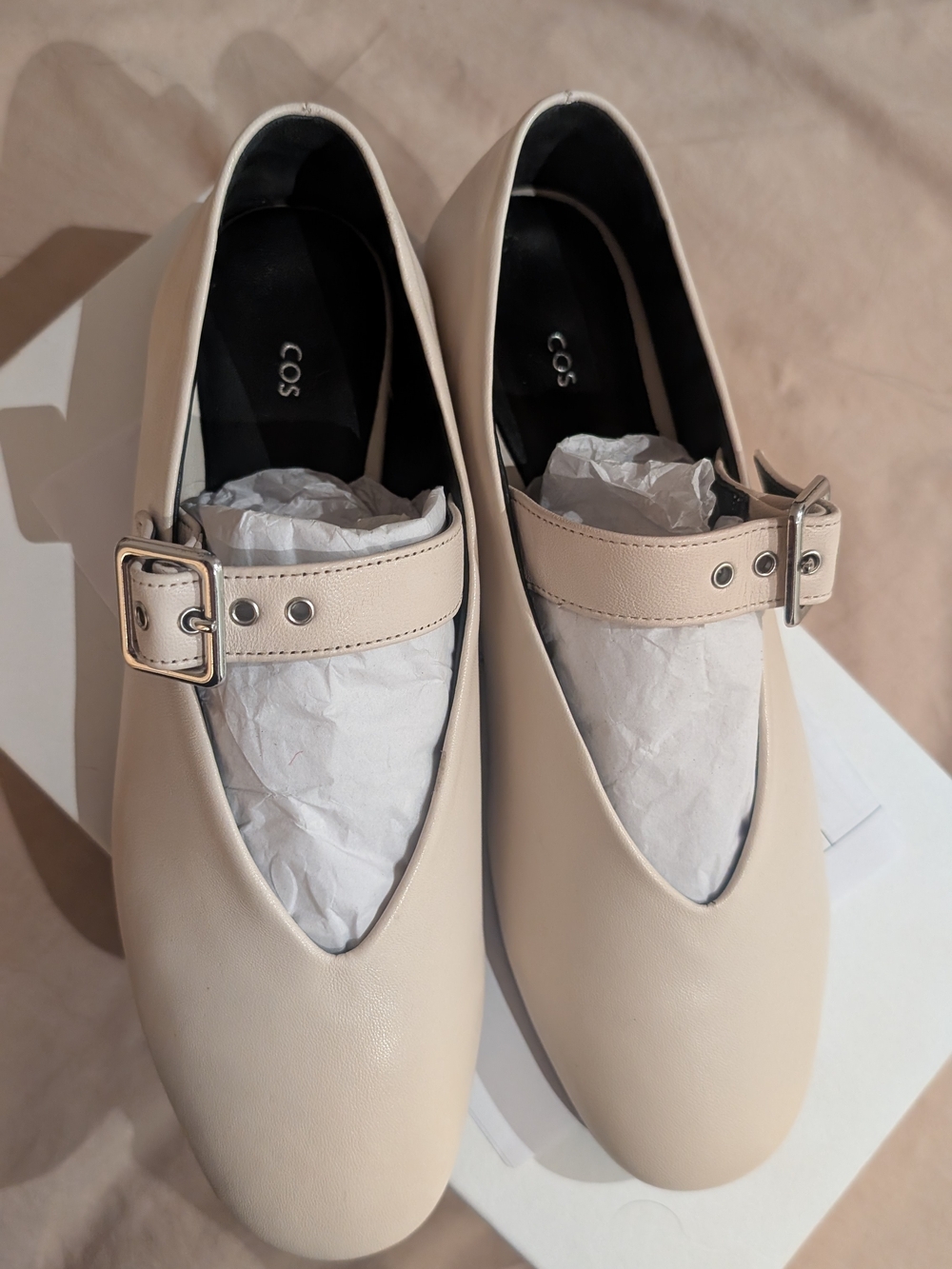 COS Cream Leather Buckle Mary Jane Flats